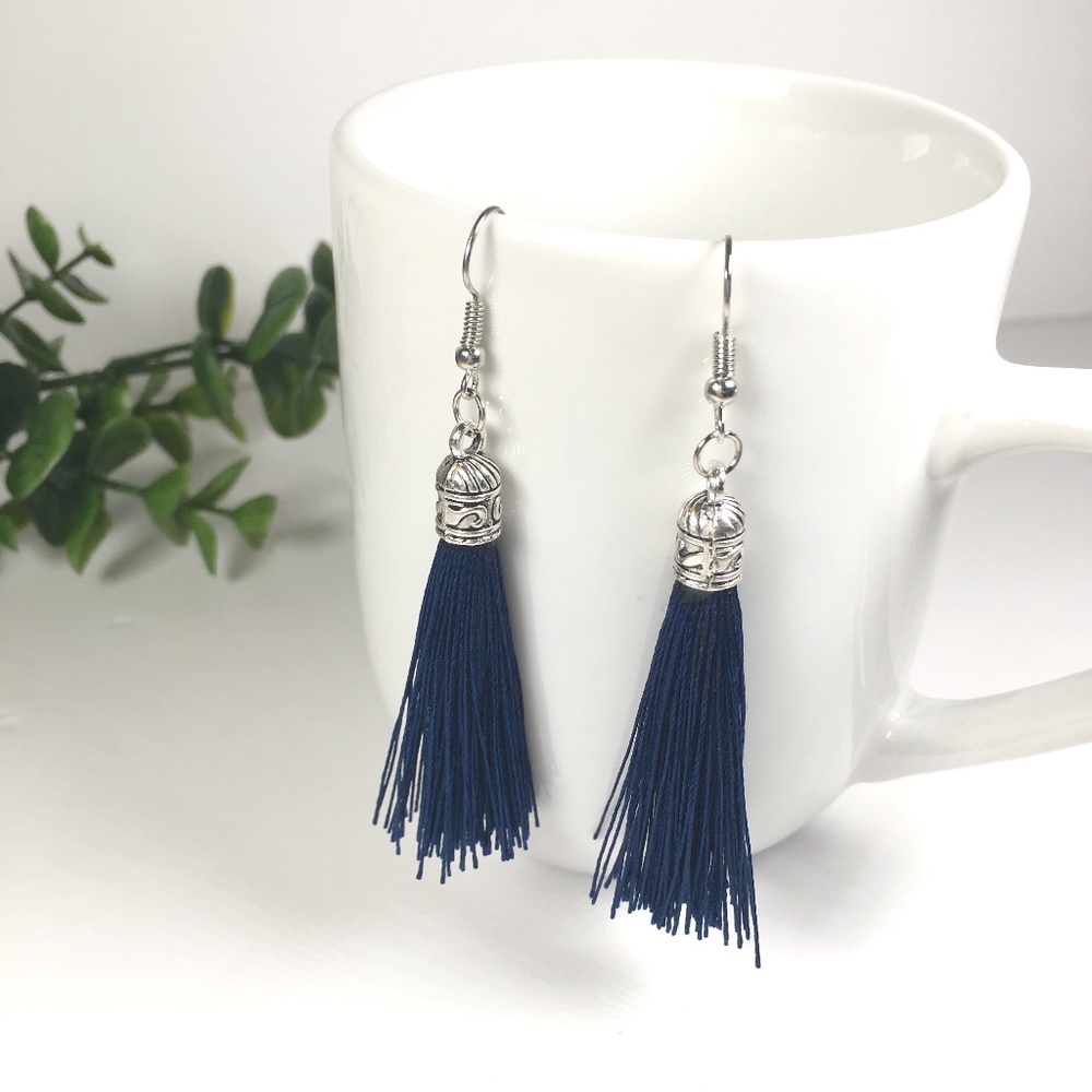 Royal Blue Tassel Drop Earrings